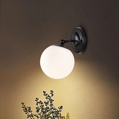 Bathroom Wall Sconce Matte Black LED Vanity Light with Frosted Glass Globe - Image 1 of 4