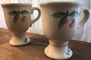 Set of 2 Pfaltzgraff Garden Party Garden Impressions Pedestal Mugs Cherries - Picture 1 of 13