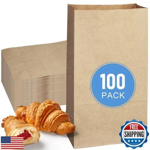 Brown Paper Lunch Bags, 6lb 100 Count Kraft Paper Sandwich Bulk Disposable Re - Picture 1 of 5