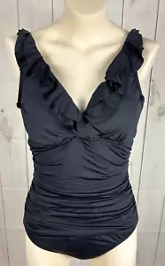 Costume da bagno intero Lauren Ralph Lauren nero con volant e ferretto increspato - Foto 1 di 6