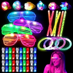60 Pieces LED Light Up Toy Party Glow Pack Finger Lights Pump Rings LED Glasses - Picture 1 of 7