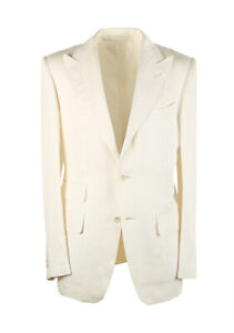New TOM FORD Regency Solid Off White Suit Size 46 / 36R U.S. Linen Base B