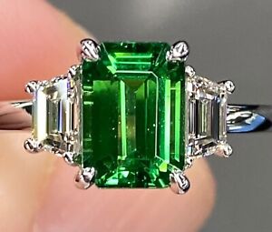 4.7 Ctw Shocking Green Tsavorite Garnet Ring 18k White Gold Engagement love Ring