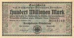 Reichsbahn Direktion Dresden - 100 Millionen Mark - MGGS1177 - Bild 1 von 2