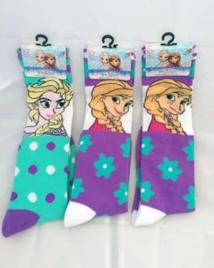 3 PAIR DISNEY PRINCESS FROZEN ELSA & ANNA KIDS GIRLS KNEE HIGH SOCKS SIZE 6-8 NW - Picture 1 of 8