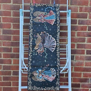 Vintage Weihnachtsherold Engel spielt Hörner Instrumente Läufer Gobelin Deko - Bild 1 von 5