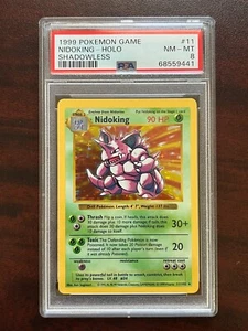PSA 8 SHADOWLESS Nidoking #11 Holo Rare Base Set Pokemon Game 1999 Near Mint - Picture 1 of 2