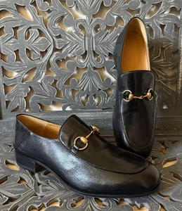 Gucci Jordaan Horsebit Schwarz Leder Luxus Designer Arbeit Halbschuhe Herren Größe 9 - Bild 1 von 14
