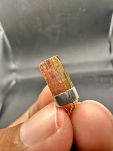 Natural Stone Bicolor Tourmaline Pendant 925 Sterling Silver With Necklace Wire - Picture 1 of 7