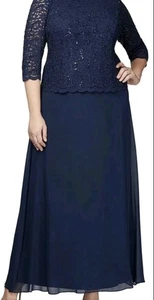 Alex Evenings Navy Lace Sequins Chiffon Dress Plus Size 14W Mother of the Bride - Picture 1 of 7