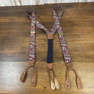 Bretelle uomo paisley marrone seta pelle stile bottoni regolabili - Foto 1 di 7