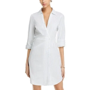 French Connection Womens Isabelle White Striped Collared Shirtdress 2 BHFO 9937 - Picture 1 of 3