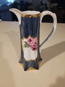 Water Pitcher Victorian Style Rose Pattern Gold Trim Porcelain Ceramic 10" tall - Picture 1 of 7