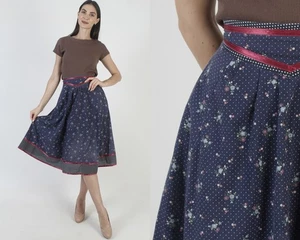 Vtg Gunne Sax Skirt Navy Calico Swiss Dot Peasant Prairie High Waist Boho Midi - Picture 1 of 9