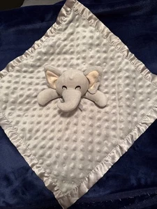 Gray Elephant Lovey Plush Baby Security Blanket W/Minky Dots Satin Trim And Back - Picture 1 of 5
