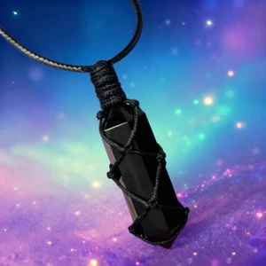 Collar Colgante Punta Cristal Obsidiana Negro Talismán Curativo Natural Proteger - Imagen 1 de 4