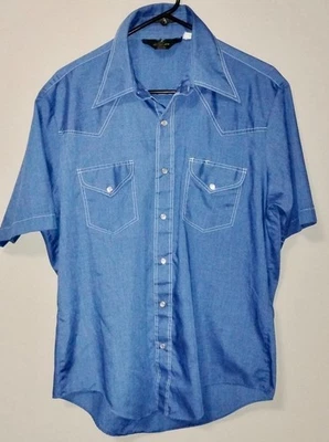 Vintage Sears Western Wear Shirt Mens Dark Blue Pearl Snap True Vintage 60s 70s - Image 1 of 4