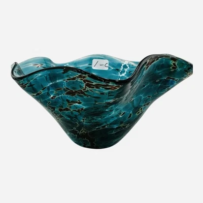 Cuenco con volantes soplado a mano Glass Eye Studio turquesa y marrón ENVÍO GRATUITO Foto 1 de 3
