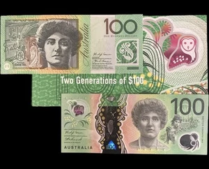 Australia Two Generations $100 UNC Banknotes In Folder - Foto 1 di 2
