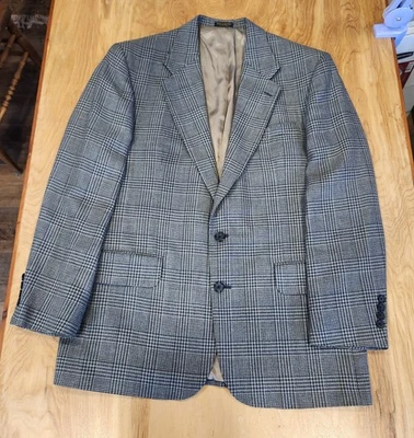 Chaqueta Blazer Oscar de la Renta 42R Para Hombres 100% Lana Glen Cuadros Tostado Azul Tweed Foto 1 de 4