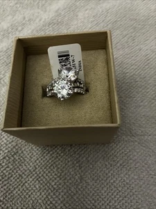 JTV 925 GLÄNZENDER RING 2 STEINE RHOD PLTD S/S BELLA LUCE GRÖSSE 7 - Bild 1 von 6