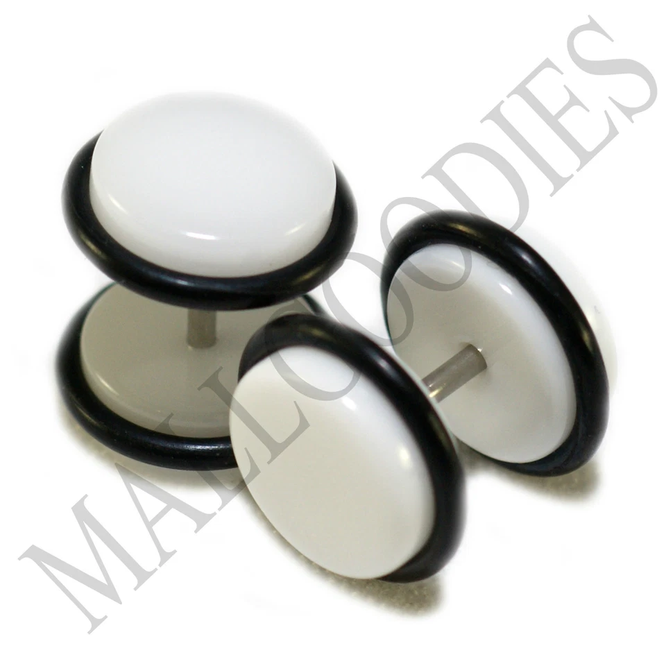 Tapones para los oídos sintéticos Cheater Illusion 2004 blanco falso barra 16G - 00G = aspecto de 10 mm - 2 piezas Foto 1 de 1