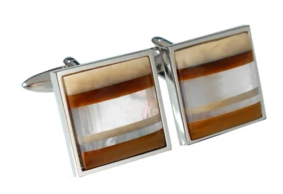 Manschettenknöpfe Perlmutt Jasper Tigerauge braun creme silbern MK0674 + Box - Bild 1 von 4