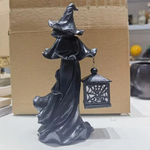 Faceless Ghost Sculpture Cracker Barrel Black Resin Witch with Lantern Statue - Picture 1 of 9