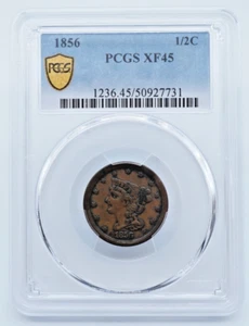 1856 Braided Hair Half Cent PCGS XF45 Gold Shield Label - U045 - Picture 1 of 6