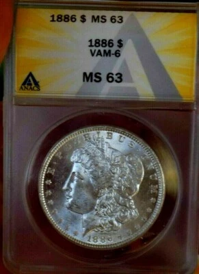 MORGAN SILVER DOLLAR 1886 ANACS MS 63++++++ VAM 6 SATIN WHITE BEAUTY - Image 1 of 4