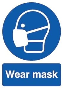 RS Pro ‘WEAR MASK’ SAFETY SIGN 210x148mm PP Rigid Plastic, Blue/White - Picture 1 of 1