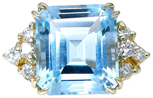 Anillo Topacio y Diamantes Corte Esmeralda Azul Suizo Oro Amarillo 14k - Imagen 1 de 7