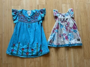 Lot of 2 Embroidered Boho Girls Dresses: Peek & Naartjie Sz 2-3 Flutter Sleeves - Picture 1 of 15
