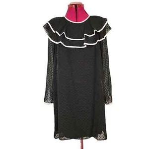 Maxsport Dress SZ Small Black White Babydoll Ruffle Dark Goth Sheer Sleeve Shift - Picture 1 of 12
