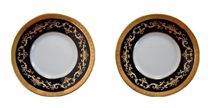 RAYNAUD LIMOGES FRANCE *MEDICIS* Blue Gold SET OF 2 Porcelain TEA SAUCERS - Picture 1 of 15