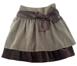 Cherokee Girls S 7 8 Tweed Velvet Layer Tiered Skirt Bow Gold Sparkle FALL EUC - Picture 1 of 5