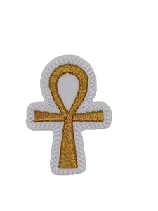 Bestickter Aufnäher Mini Goldfarben Metallic Ankh Bügelbild | Ägyptisches Symbol Patch - Bild 1 von 6