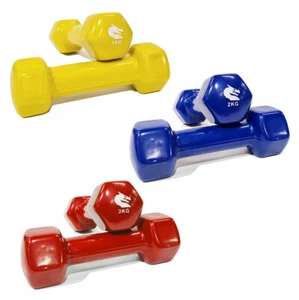 Vinyl Dumbbells (Pair) - Weight Fitness Strength Training 1-3kg - Morgan Sports - Picture 1 of 8