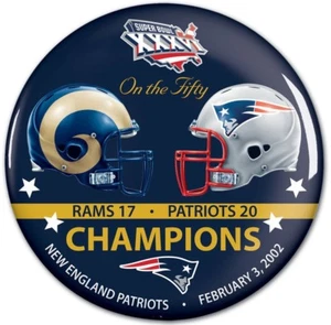 New England Patriots Super Bowl 36 XXXVI Champions Button SB 50 Commemorative - Picture 1 of 2