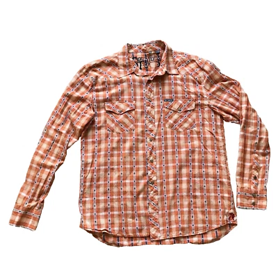 Southern Thread Orange Poker Plaid Western Pearl Snap Shirt Size XL - Image 1 of 4