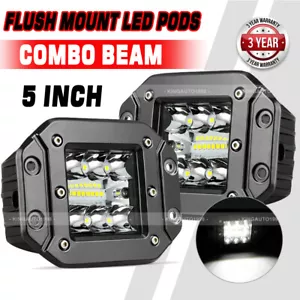 2X 5" 300W Flush Mount LED Pods Work Light Bar Tri Row Spot Flood Off Road 4WD - Picture 1 of 12