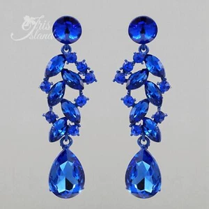 Women Blue Crystal Rhinestone Chandelier Drop Dangle Earrings 02808 Prom Party - Picture 1 of 4