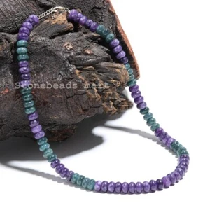 925 Sterling Silver, African Amethyst+Grandidierite 8MM Quartz Necklace 18" - Imagen 1 de 11