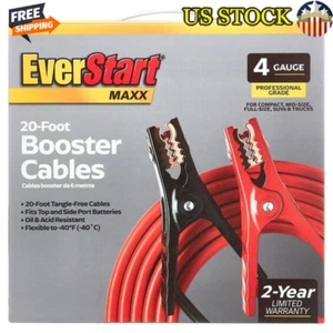 Professional 20ft 4-Gauge Booster Cables Flexible Tangle-Free Oil Acid Resistant - Picture 1 of 8