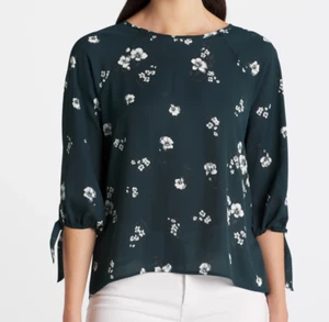 Blusa Papermoon Larie manga corbata verde floral ropa de trabajo para mujer grande - Imagen 1 de 6