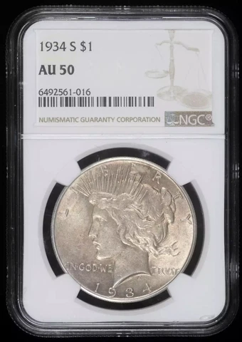 1934 S Peace Silver Dollar NGC AU-50 Cover