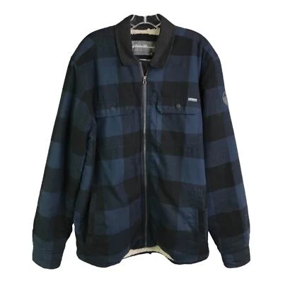 Chaqueta Eddie Bauer Para Hombre Talla M Azul Negra Franela a Cuadros Forrada de Vellón Cremallera Completa Foto 1 de 4