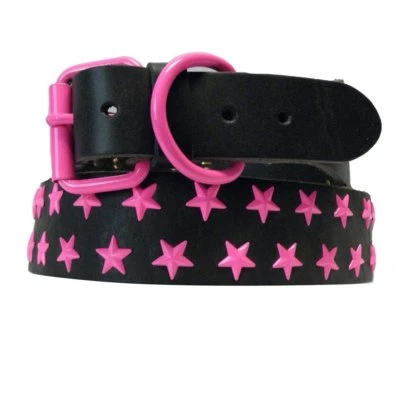Collar de perro de cuero genuino con estrellas Foto 1 de 2