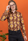 Koszulka męska Run & Fly retro lata 60. 70. brązowa kwiatowa koszula z długim rękawem