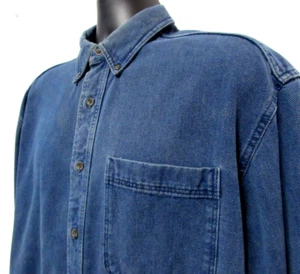 Vintage L.L. Bean Shirt Men Large Tall Blue Woven Heavy Cotton Button Down AY47 - Bild 1 von 10